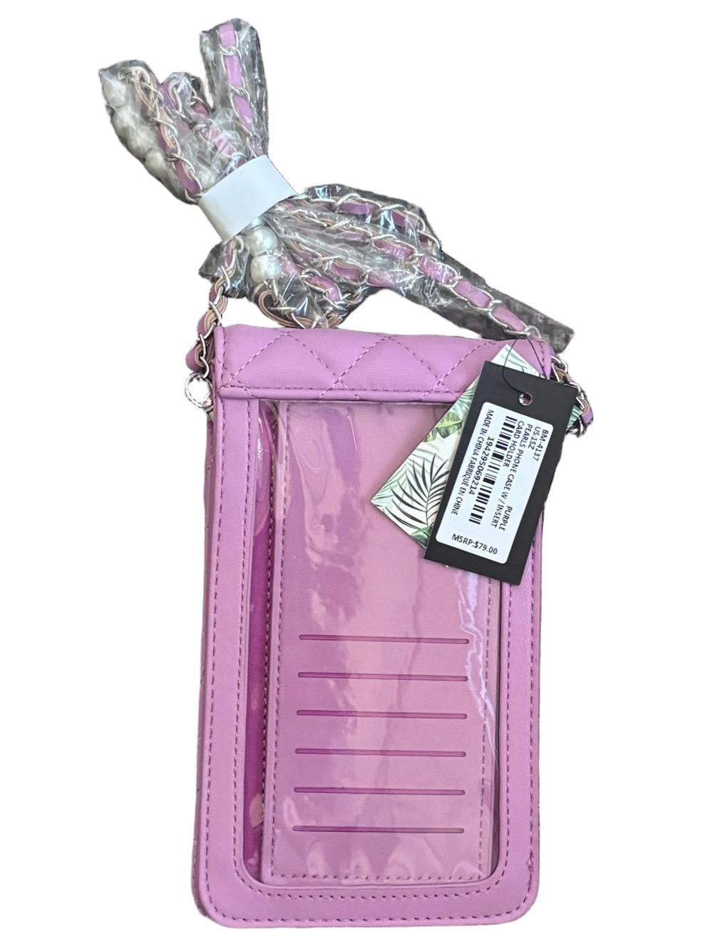 Badgley Mischka Quilted Pearl Crossbody Phone Bag - Pink/Mauve - Picture 3 of 5